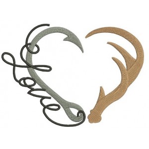 Fishing Hooks with Antlers Hunting Love Filled machine embroidery digitized design pattern - Instant Download -4x4 , 5x7, and 6x10 hoops